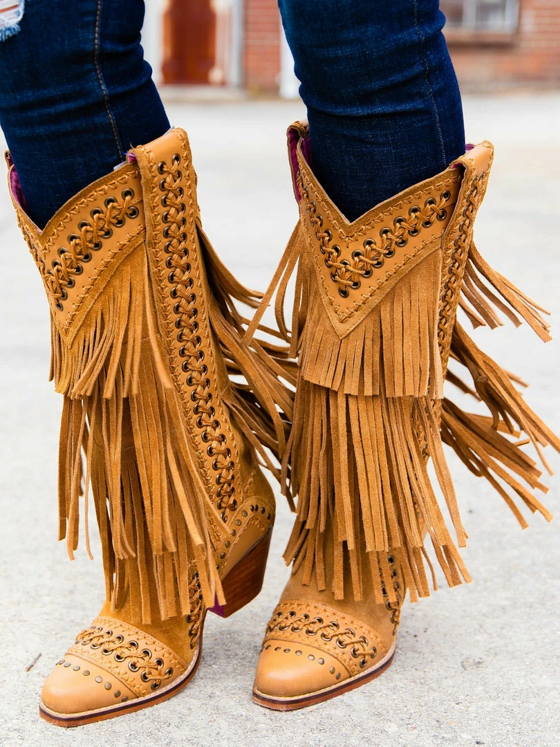 Alig Tannery New Arrivals All Around The Fringe — Cowgirl Boots With Fringe In Tan Leather 3 Alig Tannery New Arrivals All Around The Fringe — Cowgirl Boots With Fringe In Tan Leather