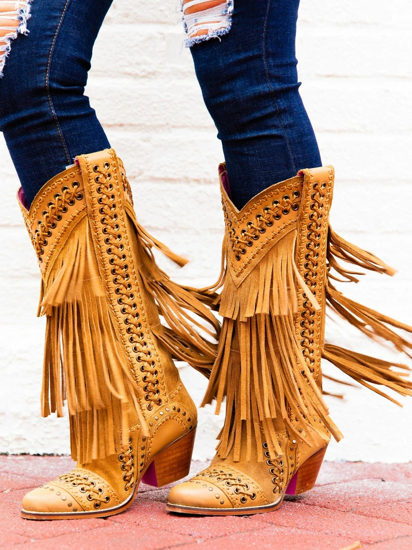 Alig Tannery New Arrivals All Around The Fringe — Cowgirl Boots With Fringe In Tan Leather 9 Alig Tannery New Arrivals All Around The Fringe — Cowgirl Boots With Fringe In Tan Leather
