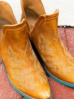 Alig Tannery Liz Embroidered Dream Leather Bootie In Brown Footwear