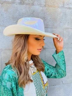Western Fashion, Inc Metallic Opal Cowboy Hat - White