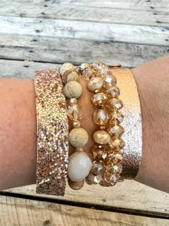 Southern Grace New Arrivals Holiday Everyday Gold And Beige Bracelet Set
