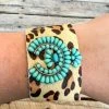 Southern Grace New Arrivals All Wrapped Up Leopard Suede Cuff With Turquoise Stone Squash Blossom