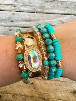 Southern Grace Giddy Up Cowgirl Gray Leopard Beads Bracelet Set New Arrivals