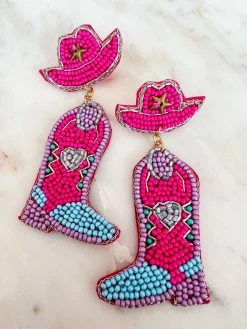 Treasure Jewels, Inc. Giddy Up Heart Pink Beaded Boot Earrings