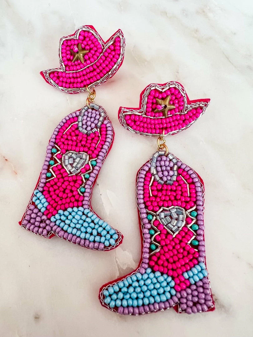 Treasure Jewels, Inc. Giddy Up Heart Pink Beaded Boot Earrings 3 Treasure Jewels, Inc. Giddy Up Heart Pink Beaded Boot Earrings