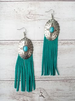 Southern Grace New Arrivals Concho Turquoise Fringe Earrings
