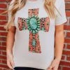 Miss Mud Pie Aztec Cross And Turquoise Stone Tee - Cream