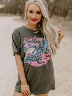 Country Deep Bad Moon Rising Distressed Tee Clothing