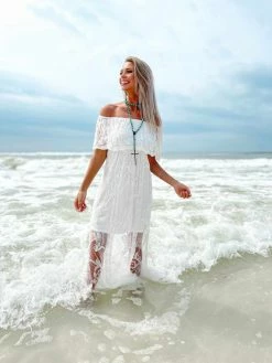 D & J Industries Bridal Ivory Off Shoulder Dress