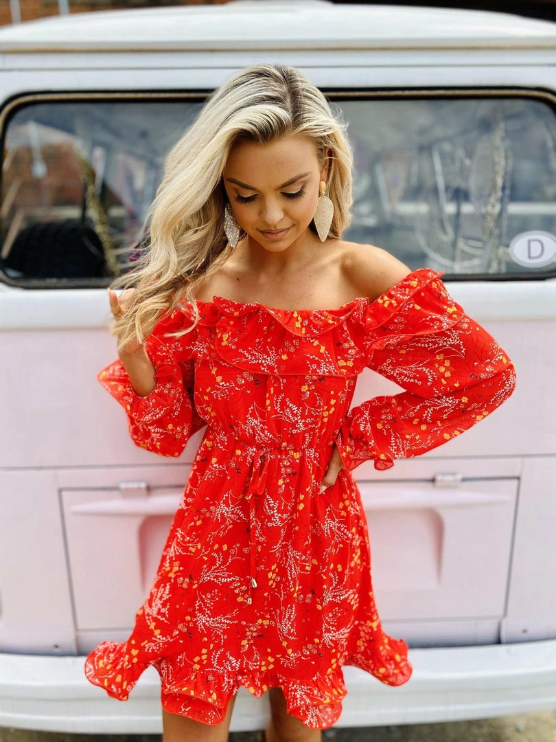 Southern Fried Chics Burnin Love Off Shoulder Dress 6 Southern Fried Chics Burnin Love Off Shoulder Dress