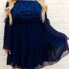 D & J Industries Cheerful Wishes — Off The Shoulder Dress In Navy Blue Clothing 1 D & J Industries Cheerful Wishes — Off The Shoulder Dress In Navy Blue Clothing