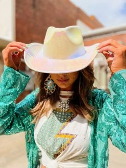 Western Fashion, Inc Metallic Opal Cowboy Hat - White