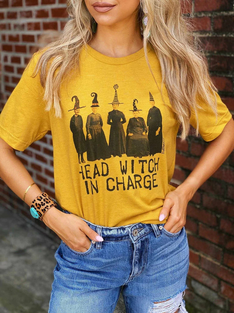 Miss Mud Pie Head Witch In Charge Tee - Mustard 4 Miss Mud Pie Head Witch In Charge Tee - Mustard