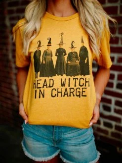 Miss Mud Pie Head Witch In Charge Tee - Mustard