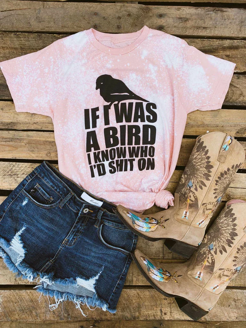 Bling-A-Gogo Tees If I Was A Bird Bleached Tee - Peach 3 Bling-A-Gogo Tees If I Was A Bird Bleached Tee - Peach