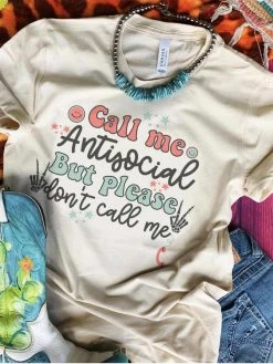 Miss Mud Pie Call Me Antisocial T-shirt - Cream