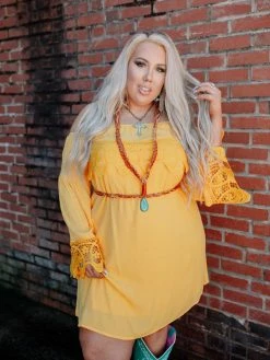 D & J Industries Lace Talk About It Tunic Dress - Mustard Clothing