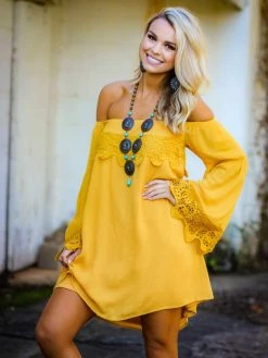D & J Industries Lace Talk About It Tunic Dress - Mustard Clothing 9 D & J Industries Lace Talk About It Tunic Dress - Mustard Clothing
