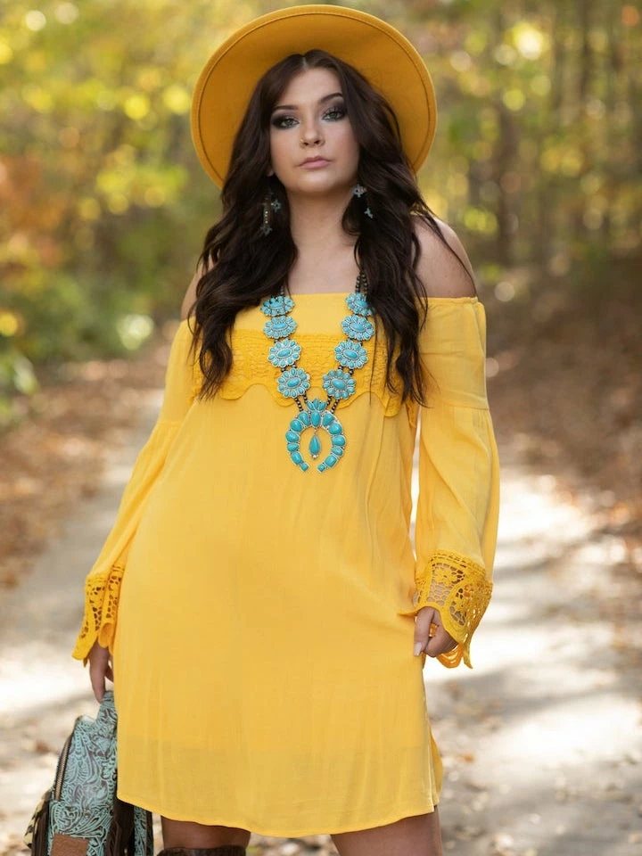 D & J Industries Lace Talk About It Tunic Dress - Mustard Clothing 3 D & J Industries Lace Talk About It Tunic Dress - Mustard Clothing