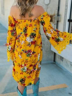 D & J Industries Lace Talk About It Tunic Dress - Mustard Floral 8 D & J Industries Lace Talk About It Tunic Dress - Mustard Floral
