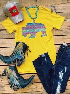 Miss Mud Pie Tees Leopard Buffalo Tee - Mustard