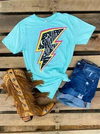 Benita Ceceille Lightning Cactus Tee - Aqua Tees 3 Benita Ceceille Lightning Cactus Tee - Aqua Tees