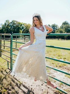 D & J Industries Maxi Champagne Sequin Dress