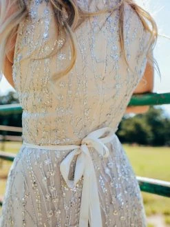 D & J Industries Maxi Champagne Sequin Dress