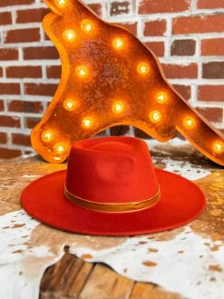 Luxe Apparel Summer Fever Collection Nashville Wide Brim Hat - Rust