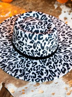 Luxe Apparel Nashville Wide Brim Hat - Snow Leopard