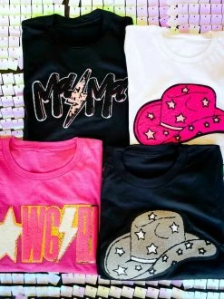Bling-A-Gogo Cowgirl Star Patch T-shirt - Black Clothing 5 Bling-A-Gogo Cowgirl Star Patch T-shirt - Black Clothing