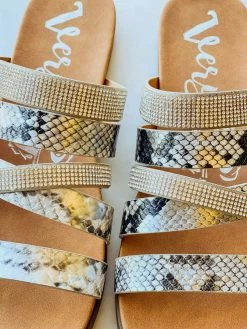 Very G Footwear Gingerly Snake Print Slide Sandals