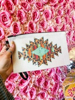 4B Custom Designs LLC New Arrivals Leopard Aztec Makeup Bag