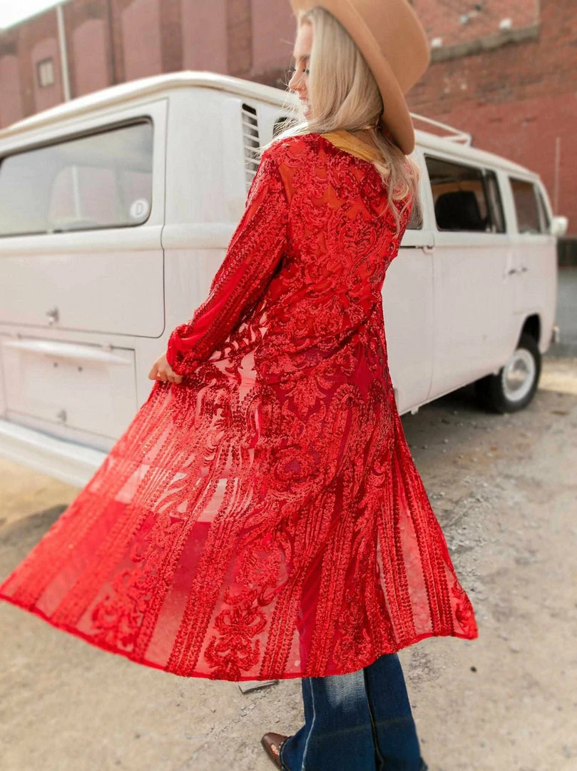 Dongguan Haohoo Clothing CO., Ltd Pre-Orders PREORDER The Royal Sequin Duster - Red 3 Dongguan Haohoo Clothing CO., Ltd Pre-Orders PREORDER The Royal Sequin Duster - Red