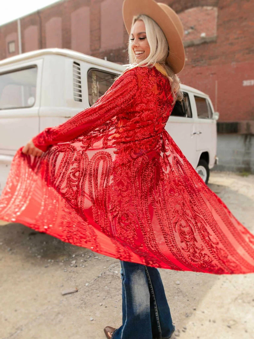 Dongguan Haohoo Clothing CO., Ltd Pre-Orders PREORDER The Royal Sequin Duster - Red 5 Dongguan Haohoo Clothing CO., Ltd Pre-Orders PREORDER The Royal Sequin Duster - Red