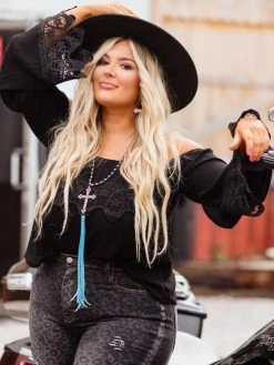 D & J Industries Lace Talk About It Top - Black