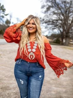 D & J Industries Lace Talk About It — Lace Top In Red