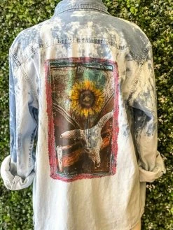 Raisin Arrows Skull And Sunflower Denim Shirt