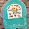 Southern Grace Do No Harm Serape Bull Distressed Turquoise Hat
