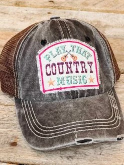 Southern Grace New Arrivals Play That Country Music Distressed Brown Mesh Hat