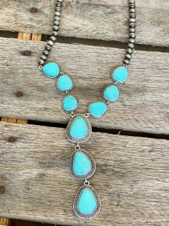Southern Grace Turquoise Stone Silver Beaded Necklace