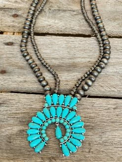 Southern Grace Turquoise Squash Blossom Silver Beaded Necklace New Arrivals