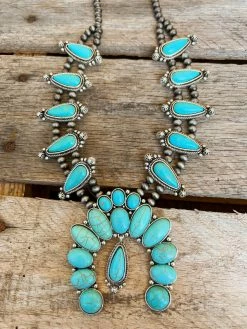 Southern Grace Calamity Jane Turquoise Squash Blossom Necklace