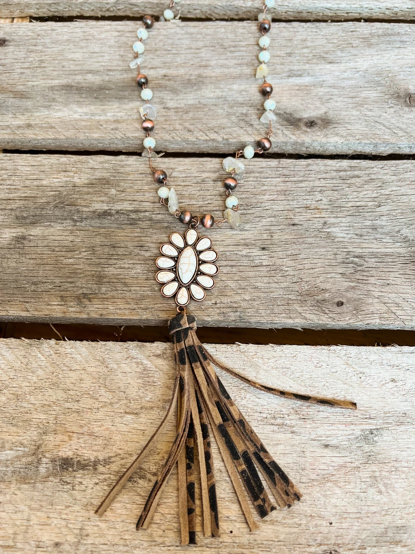 Southern Grace Cowgirl Copper Cream Leopard Squash Blossom Bead Navajo Necklace New Arrivals 4 Southern Grace Cowgirl Copper Cream Leopard Squash Blossom Bead Navajo Necklace New Arrivals