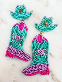 Treasure Jewels, Inc. Giddy Up Heart Turquoise Beaded Boot Earrings New Arrivals