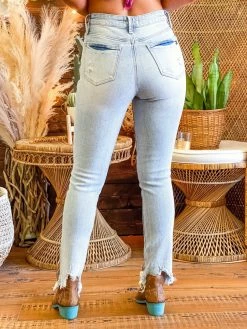 Special A Summer Fever Collection Mid Rise Relaxed Skinny Distressed Jeans In Light Blue