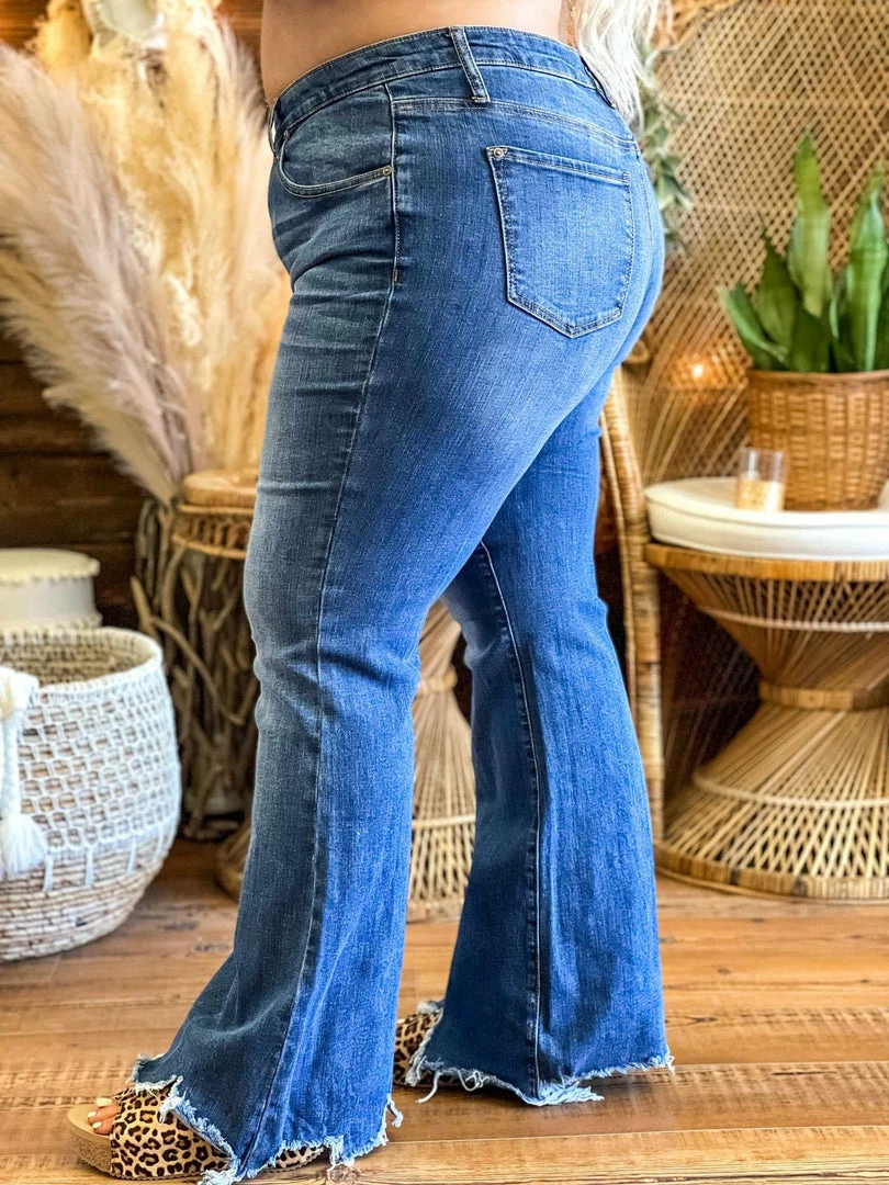 Special A Mid Rise Boot Cut Distressed Jeans In Medium Blue 3 Special A Mid Rise Boot Cut Distressed Jeans In Medium Blue