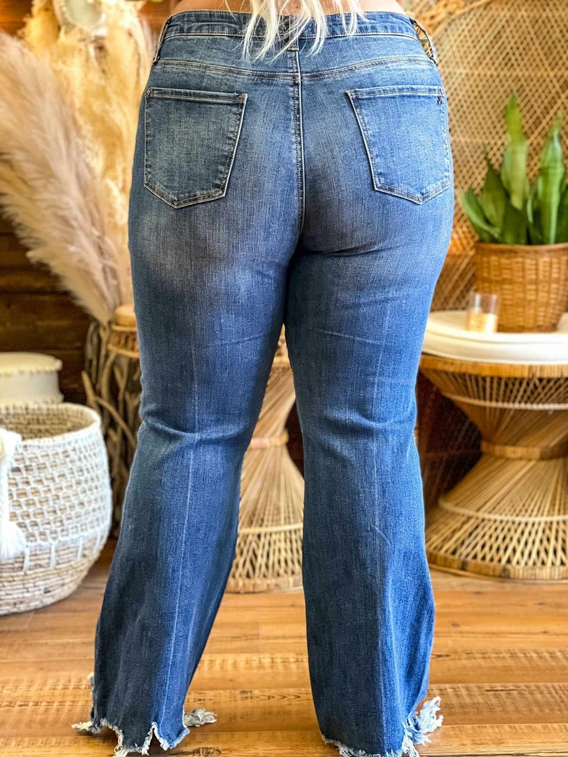 Special A Mid Rise Boot Cut Distressed Jeans In Medium Blue 4 Special A Mid Rise Boot Cut Distressed Jeans In Medium Blue