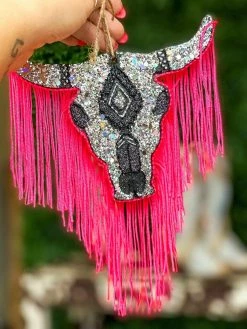 Southern Custom Designs New Arrivals Sassy Silver Steer Neon Fringe Freshie