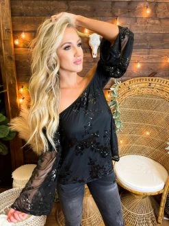 D & J Industries Co., LTD. Sequin Talk About It Top - Black